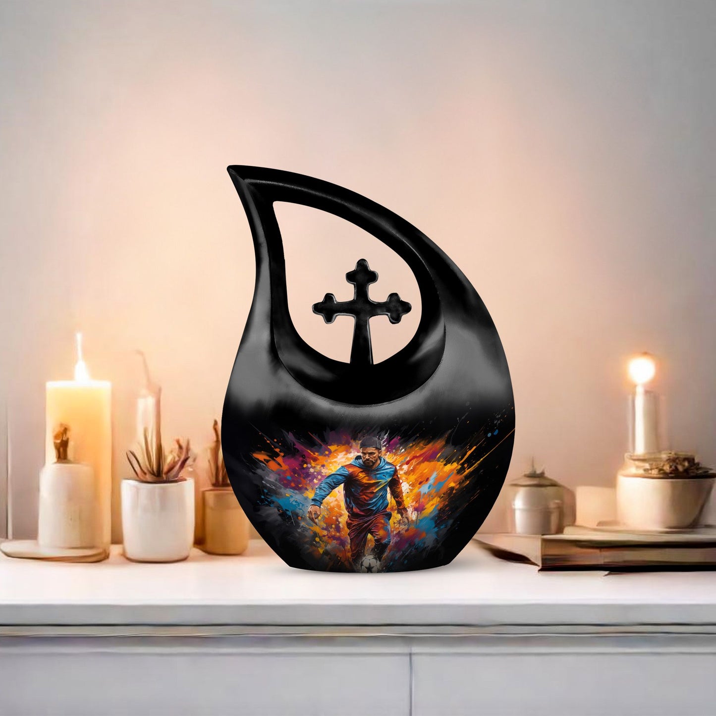football-themed companion urns for adults, cross