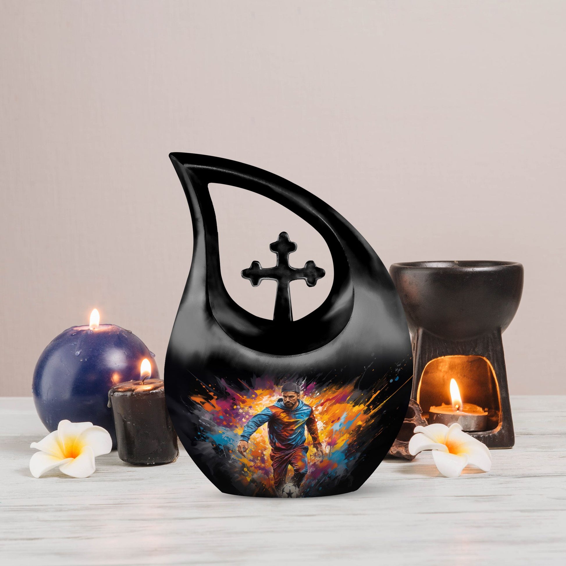 football-themed companion urns for adults, cross