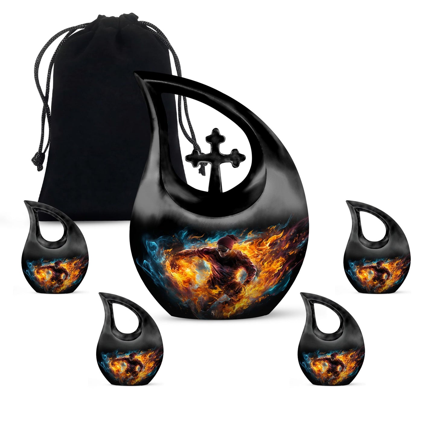 football-themed cross drop aluminium memorial urn for ashes