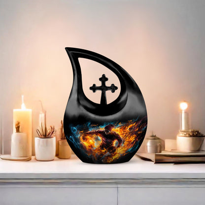 football-themed cross drop aluminium memorial urn for ashes