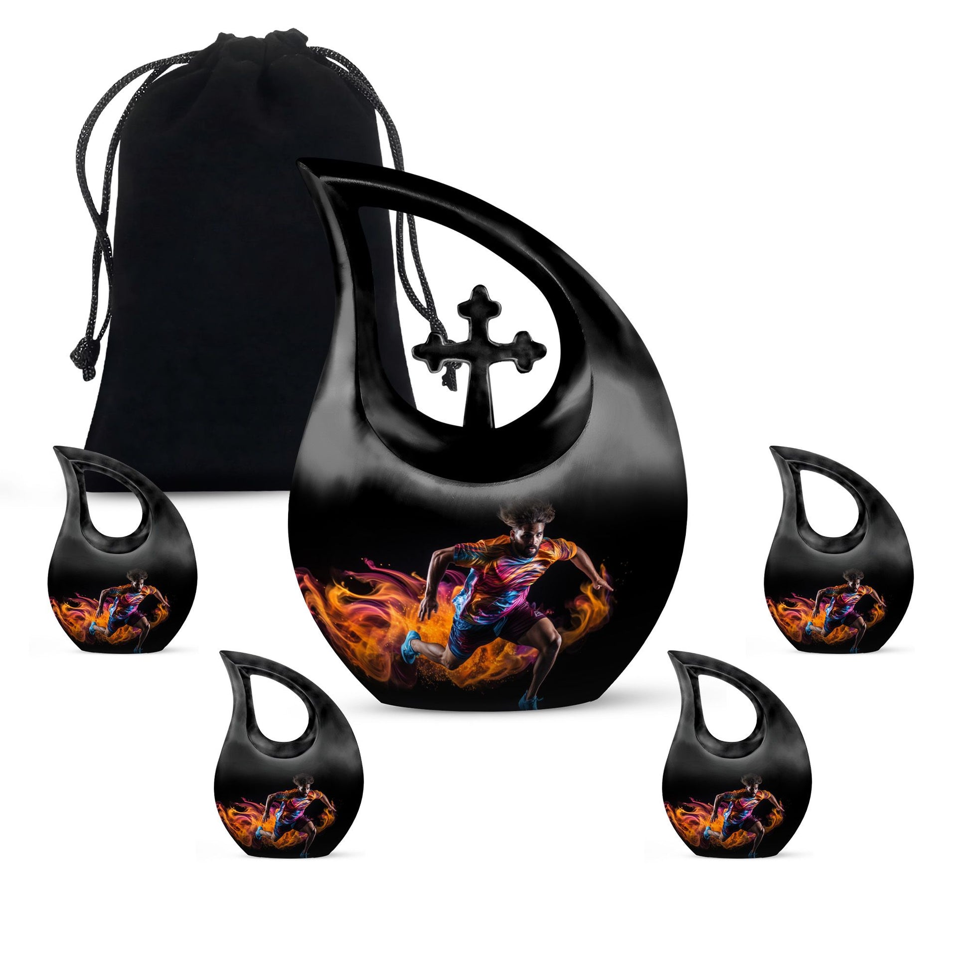 10 Inch Football Themed Memorial Urn with Cross Drop Design 