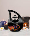 10 Inch Football Themed Memorial Urn with Cross Drop Design 