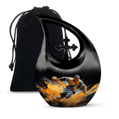 10-inch Football Urn with Cross Drop design,