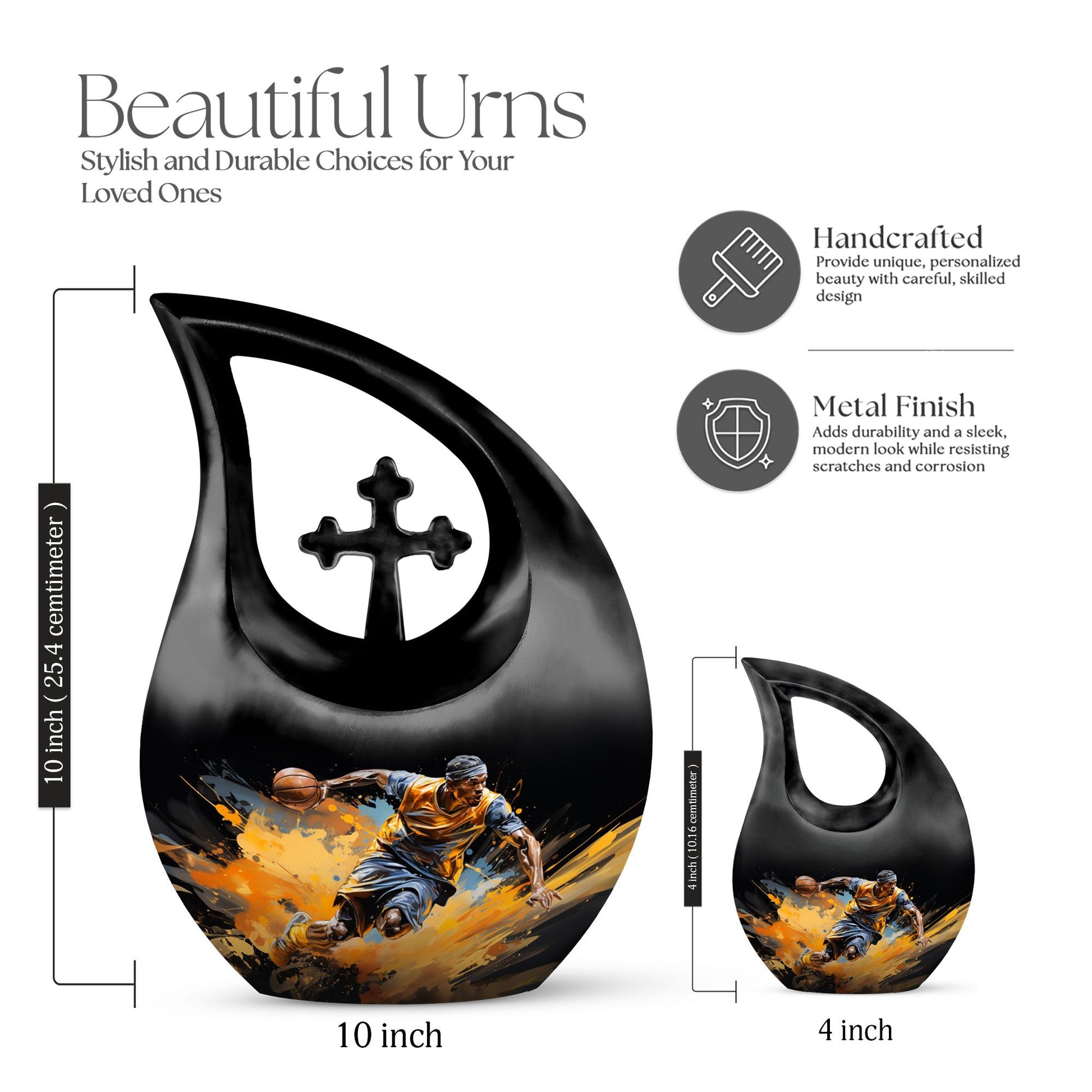 10-inch Football Urn with Cross Drop design,