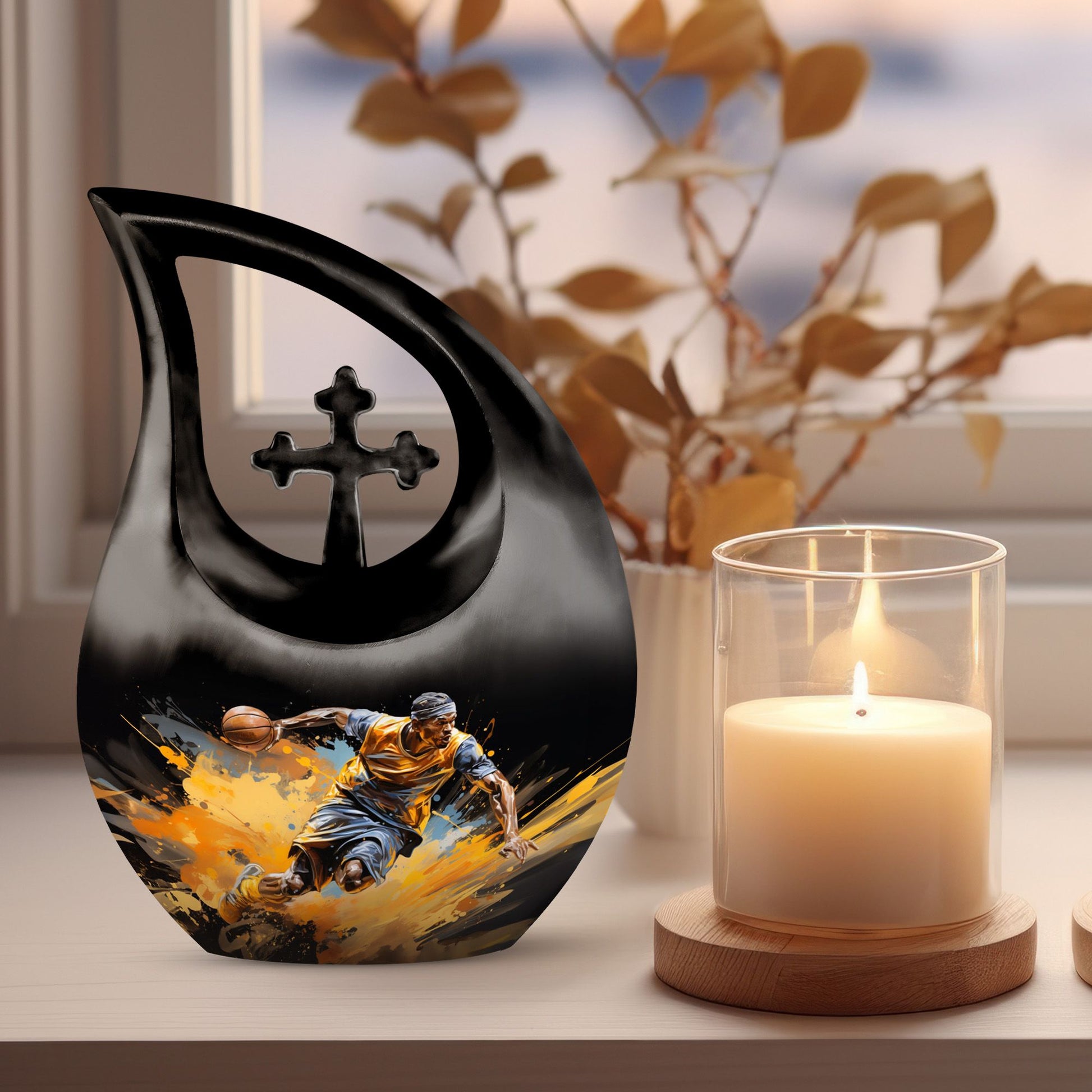 10-inch Football Urn with Cross Drop design,