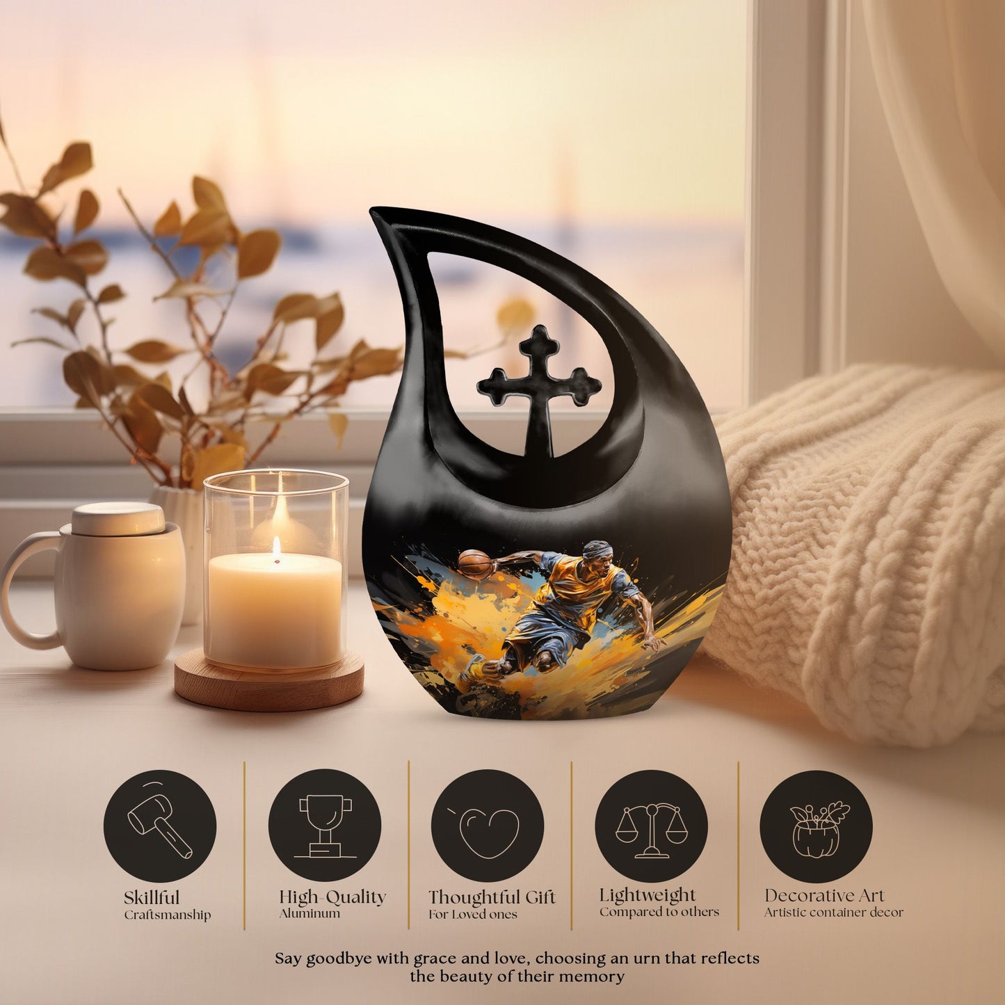 10-inch Football Urn with Cross Drop design,