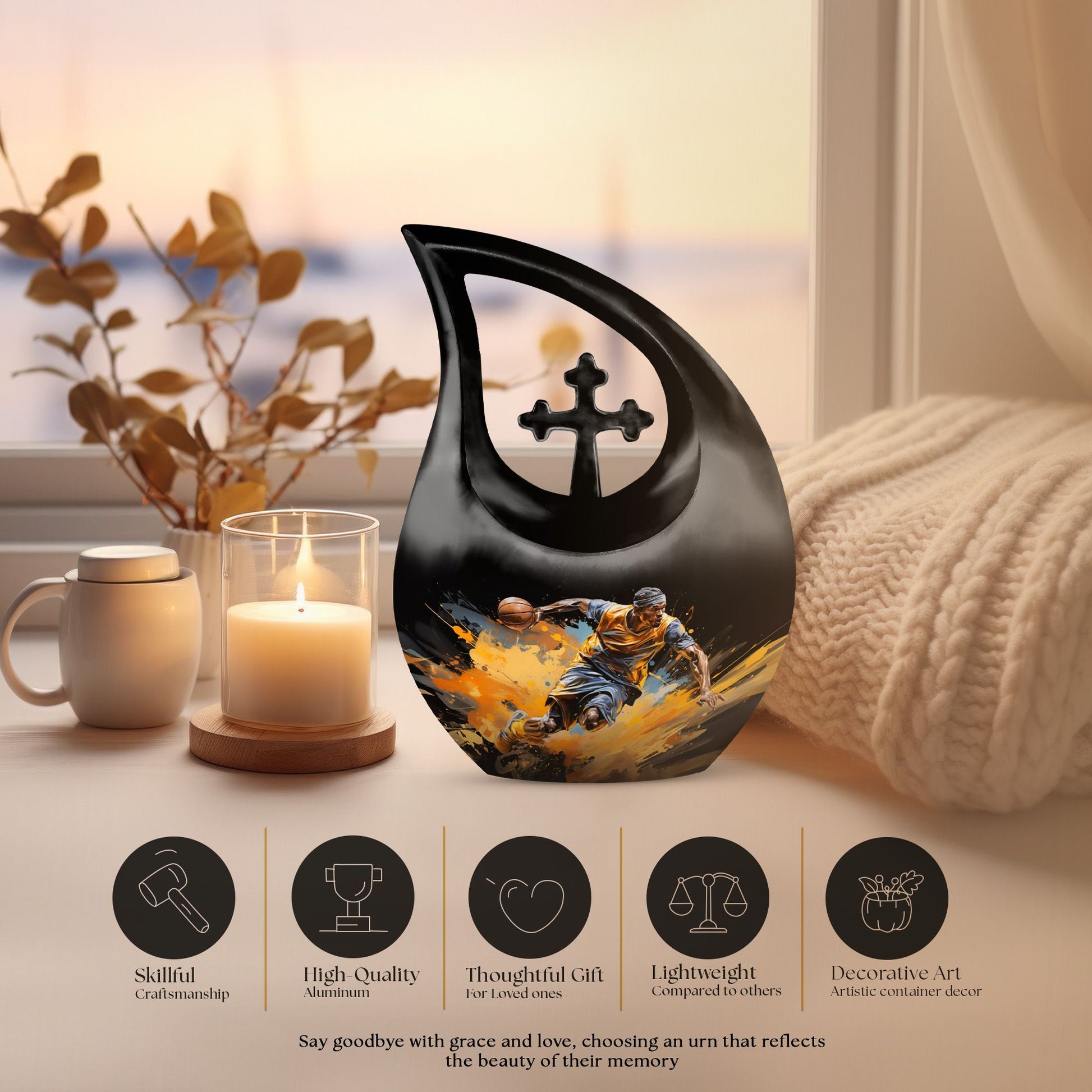 10-inch Football Urn with Cross Drop design,