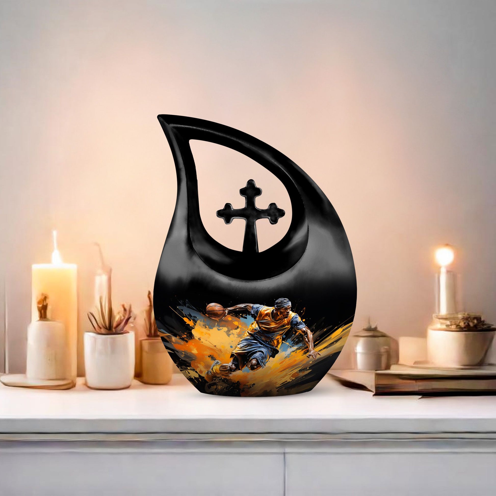 10-inch Football Urn with Cross Drop design,