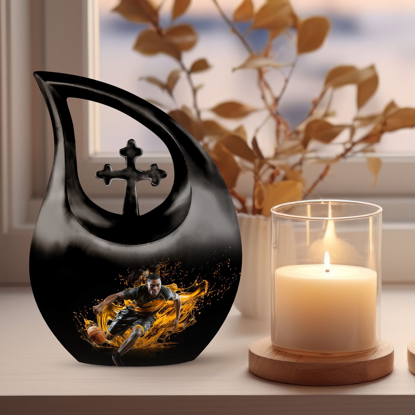 10 Inch Football Themed Cross Drop Designed Football Urn, 