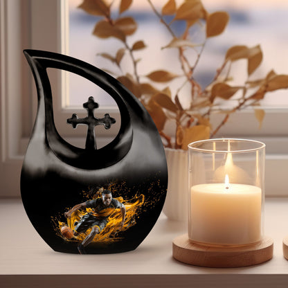 10 Inch Football Themed Cross Drop Designed Football Urn, 
