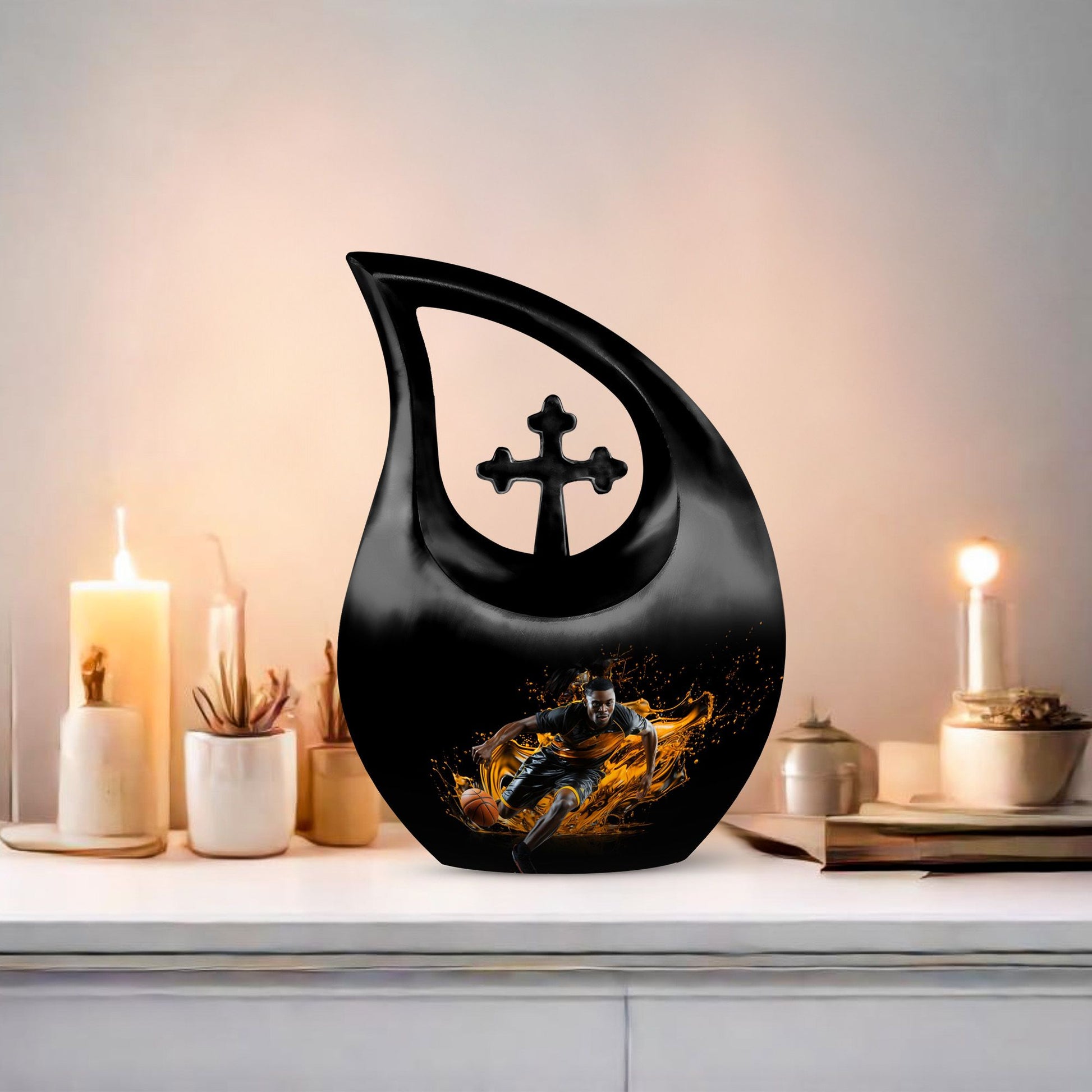 10 Inch Football Themed Cross Drop Designed Football Urn, 
