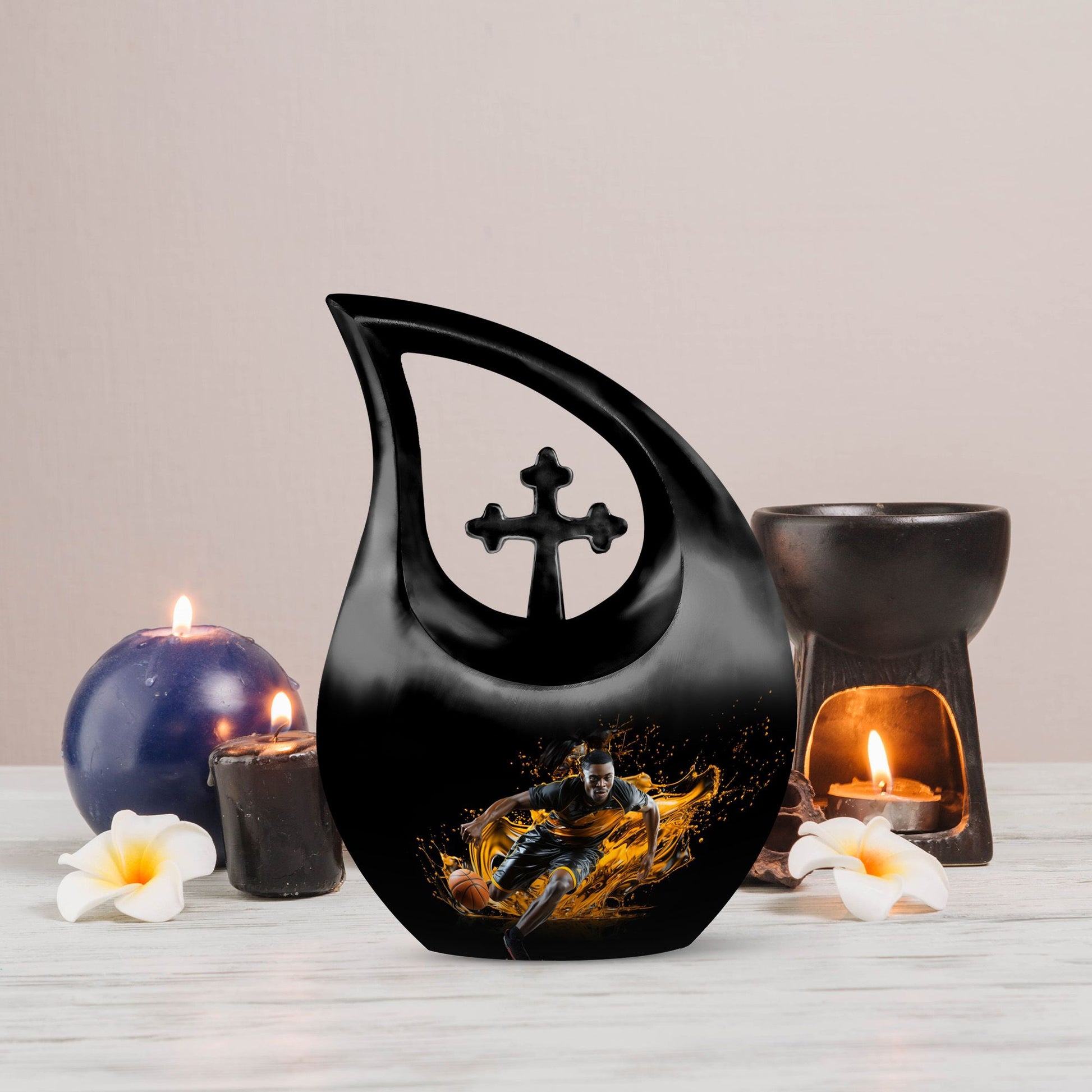 10 Inch Football Themed Cross Drop Designed Football Urn, 