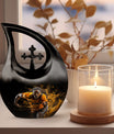 10 Inch Football-Themed Cross Drop Marble Urn for Ashes 