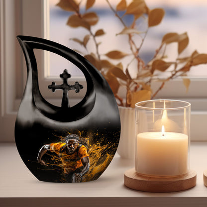 10 Inch Football-Themed Cross Drop Marble Urn for Ashes 