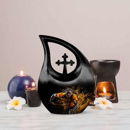 10 Inch Football-Themed Cross Drop Marble Urn for Ashes 