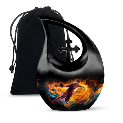 10-inch Football Urn with Cross Drop design for adults,
