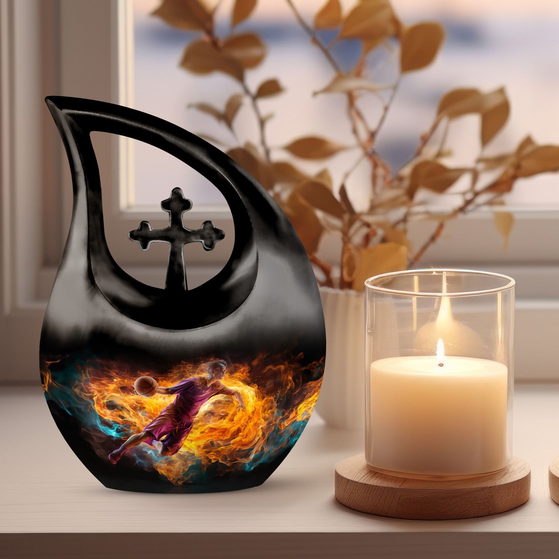 10-inch Football Urn with Cross Drop design for adults,