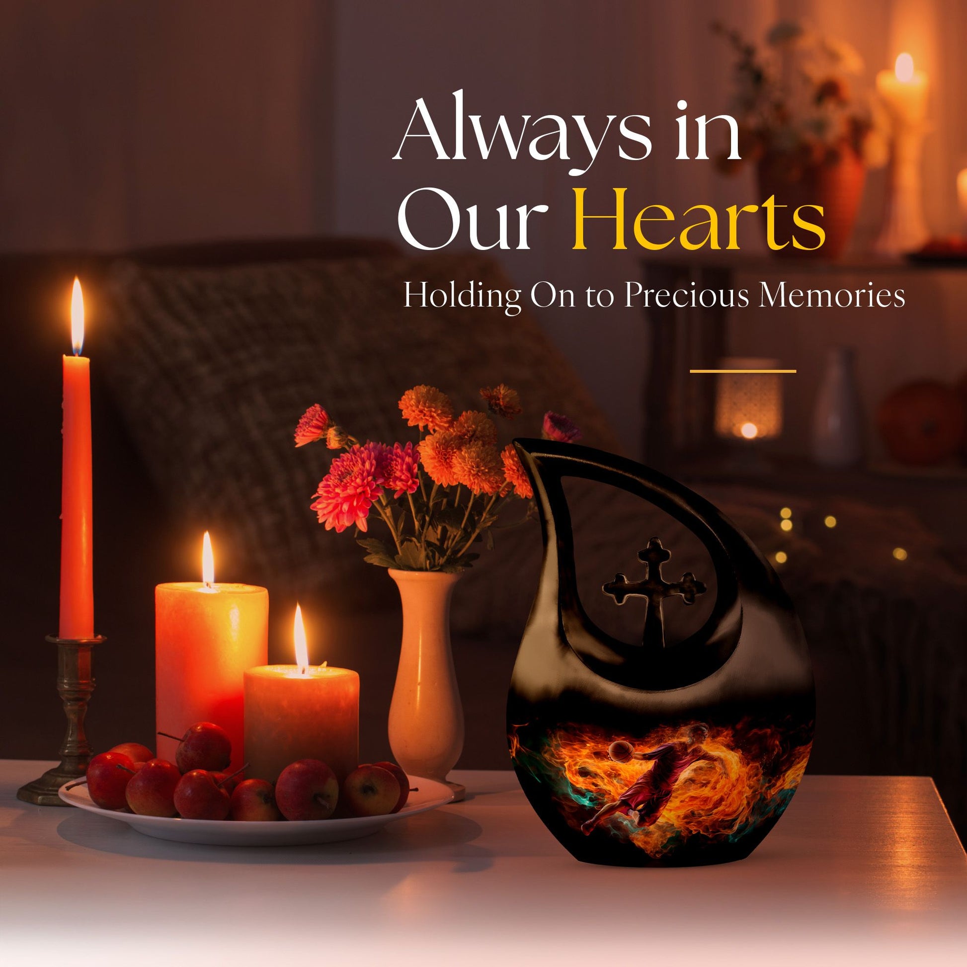 10-inch Football Urn with Cross Drop design for adults,