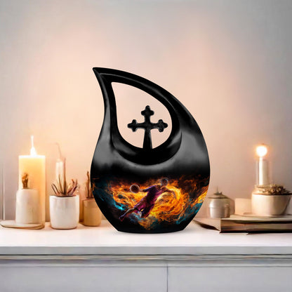 10-inch Football Urn with Cross Drop design for adults,