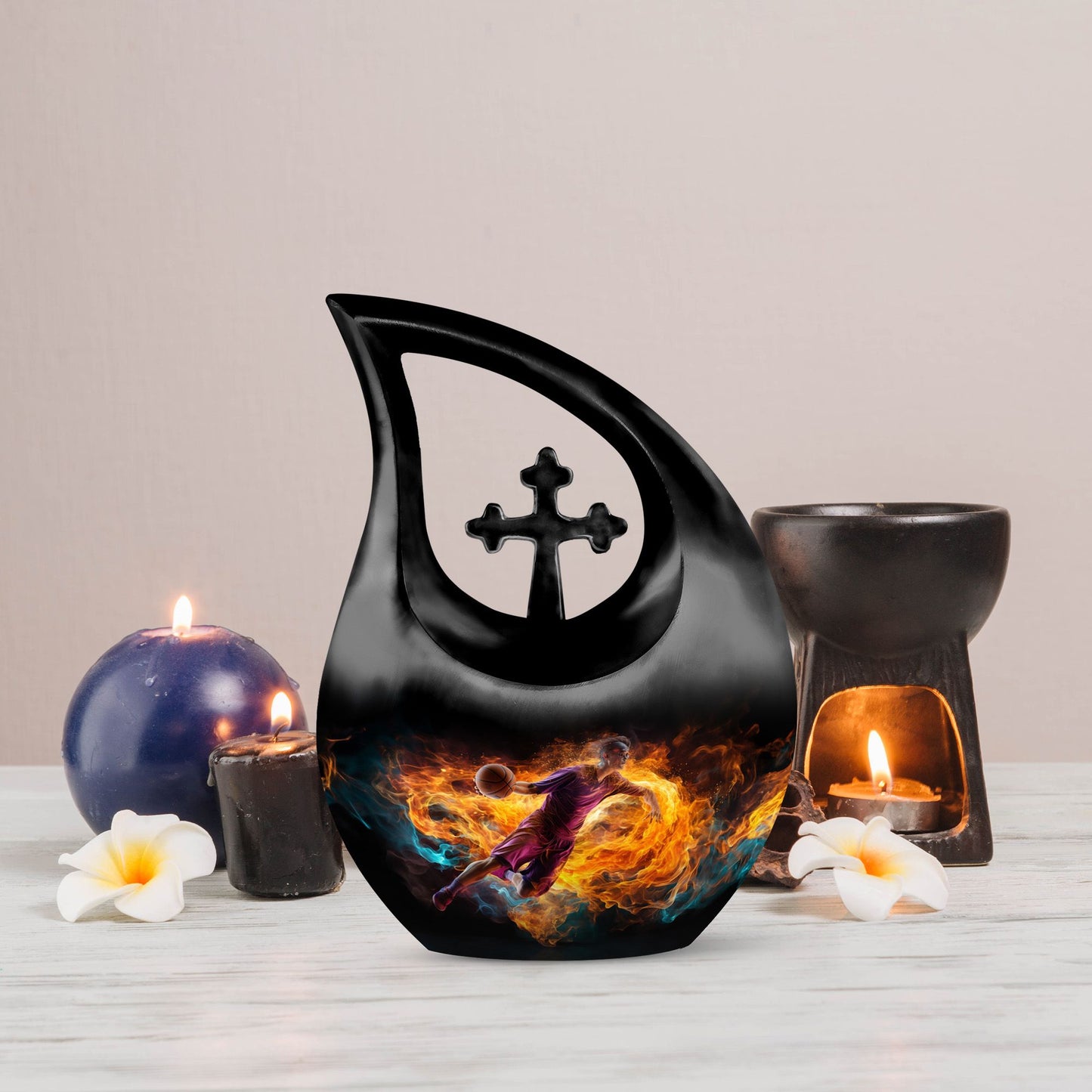 10-inch Football Urn with Cross Drop design for adults,