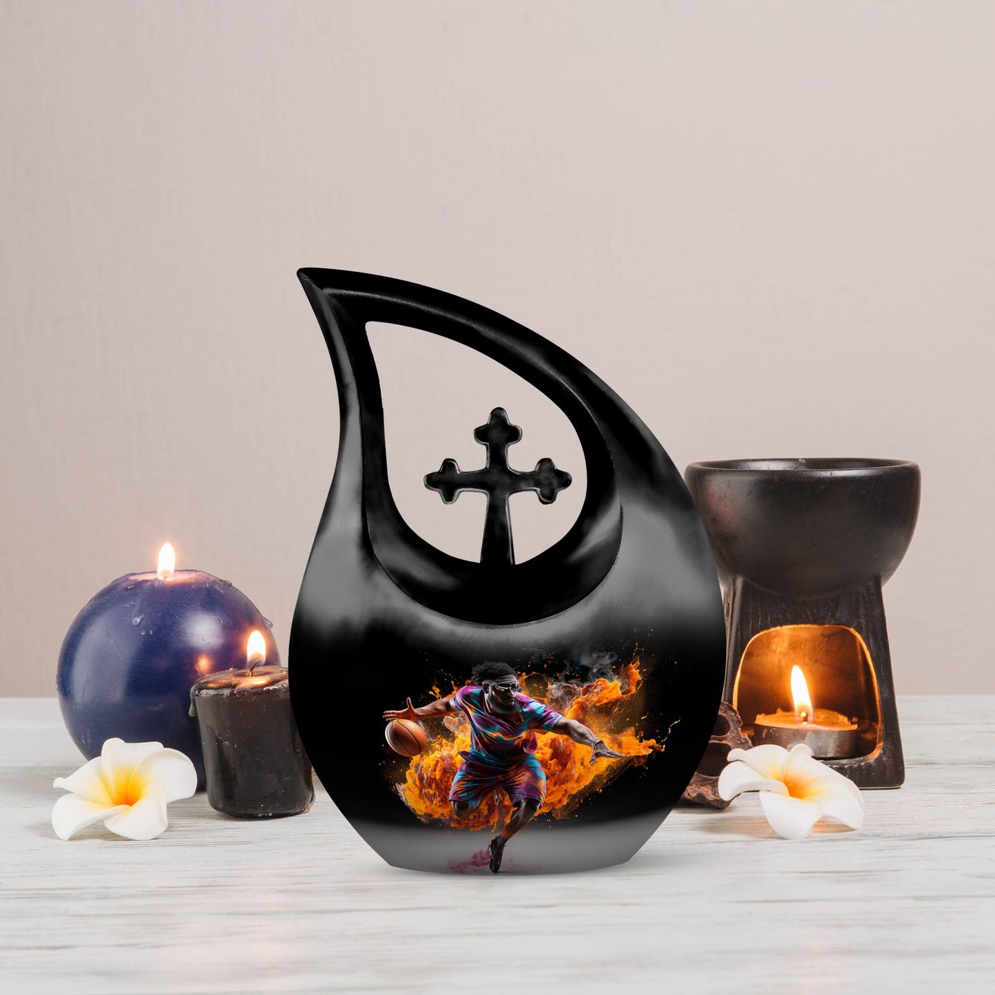 10-Inch Aluminum Football-Themed Cross Drop Urn,+