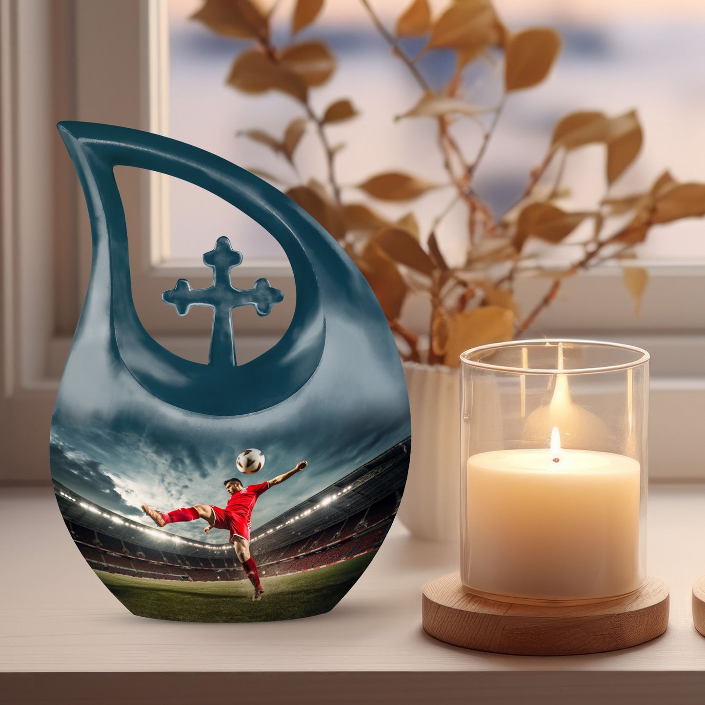 Football themed cremation urn