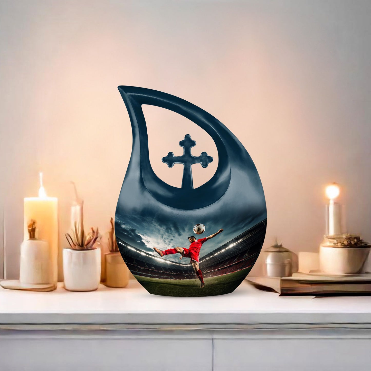 Football themed cremation urn