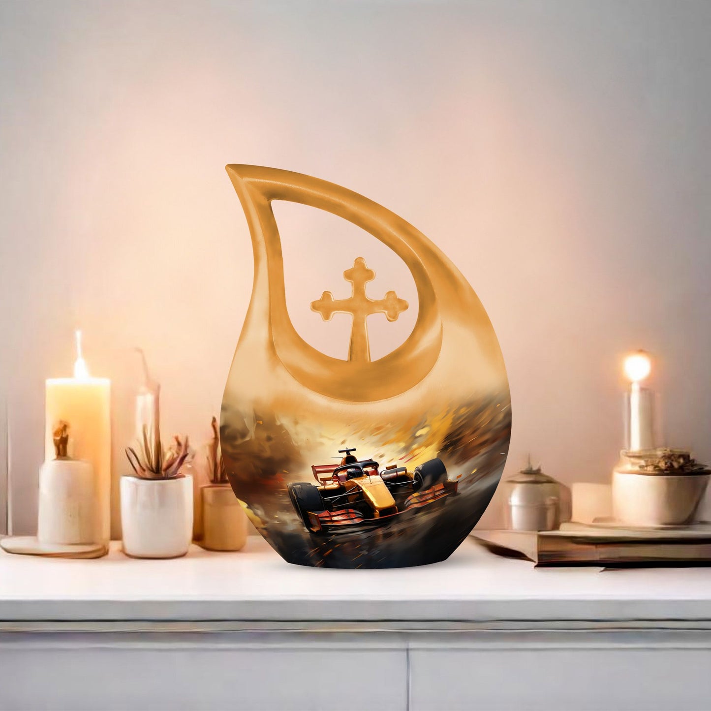 10-inch Car Race themed memorial urn
