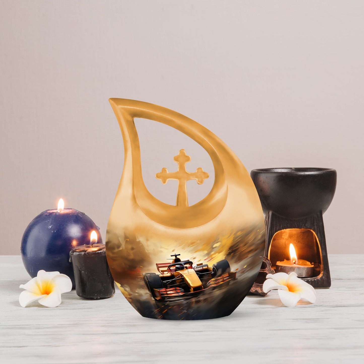 10-inch Car Race themed memorial urn