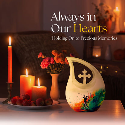 sports-themed urn for adult's ashes
