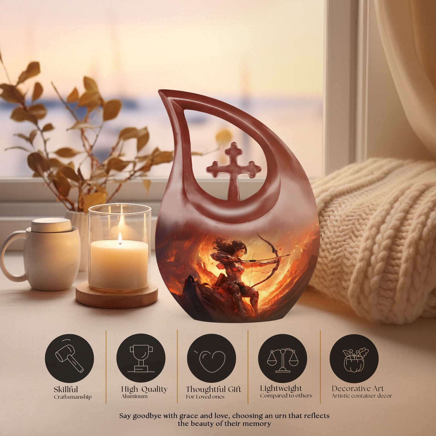 10-inch Sports themed Cross Drop Funeral Urn