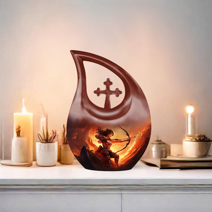 10-inch Sports themed Cross Drop Funeral Urn