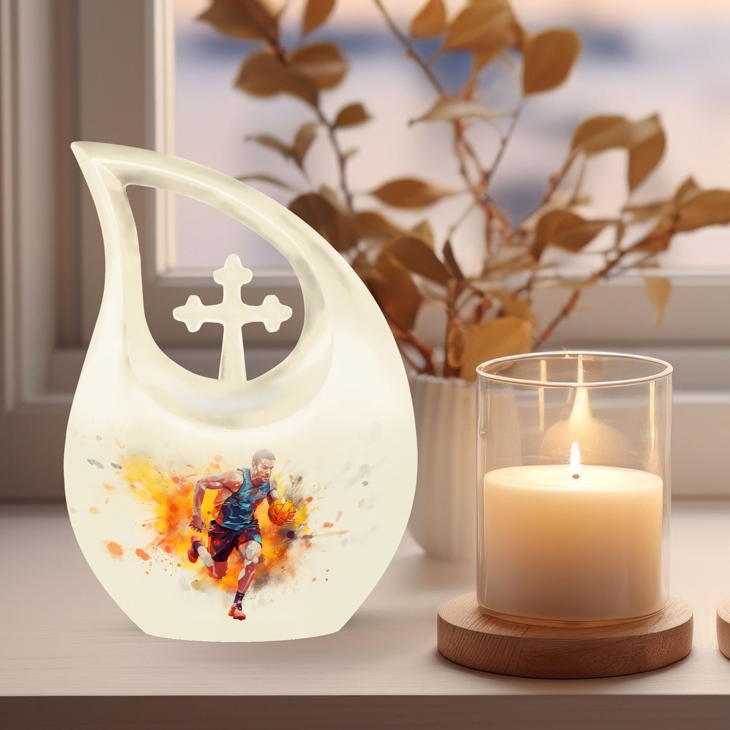10-inch sports-themed cross drop urn,