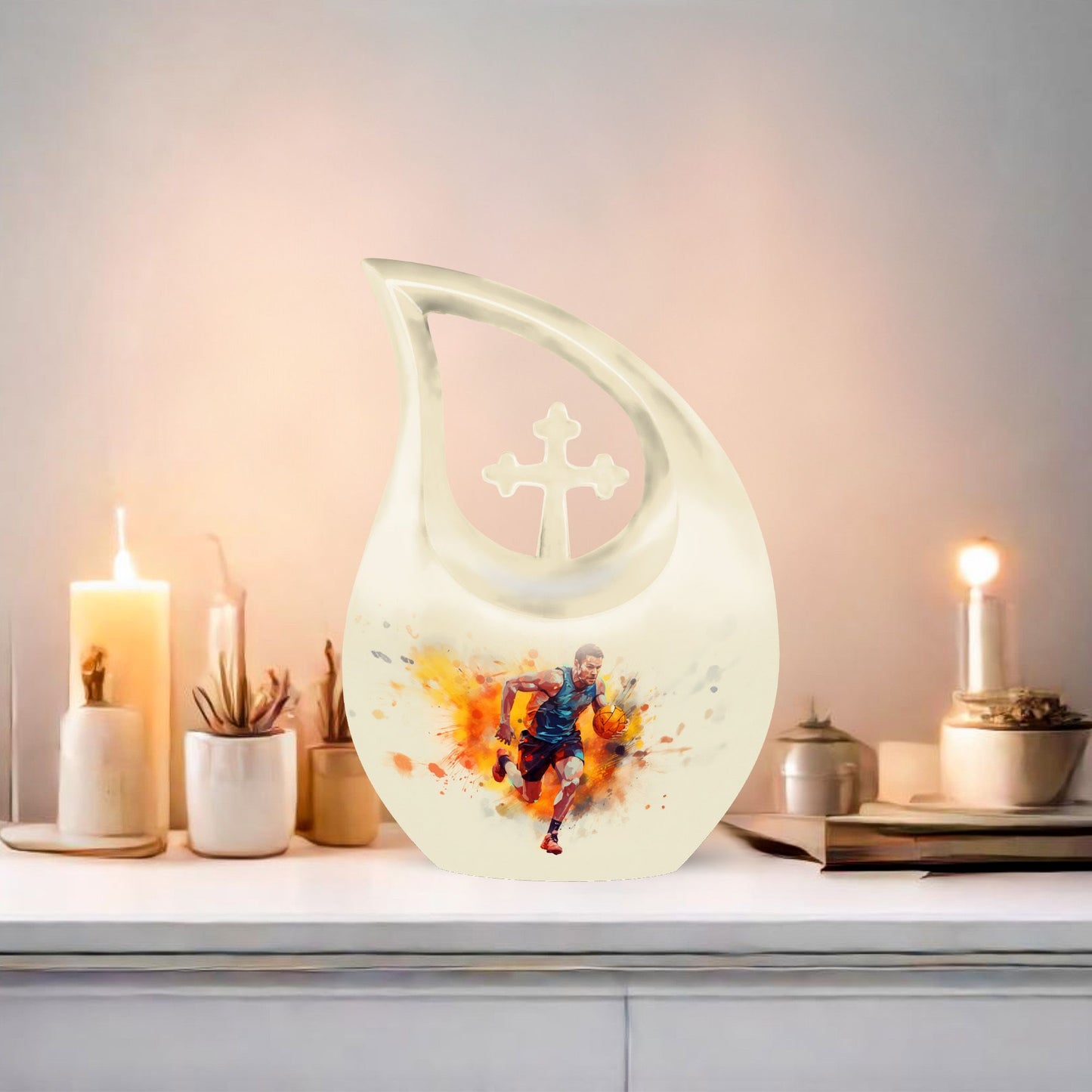 10-inch sports-themed cross drop urn,