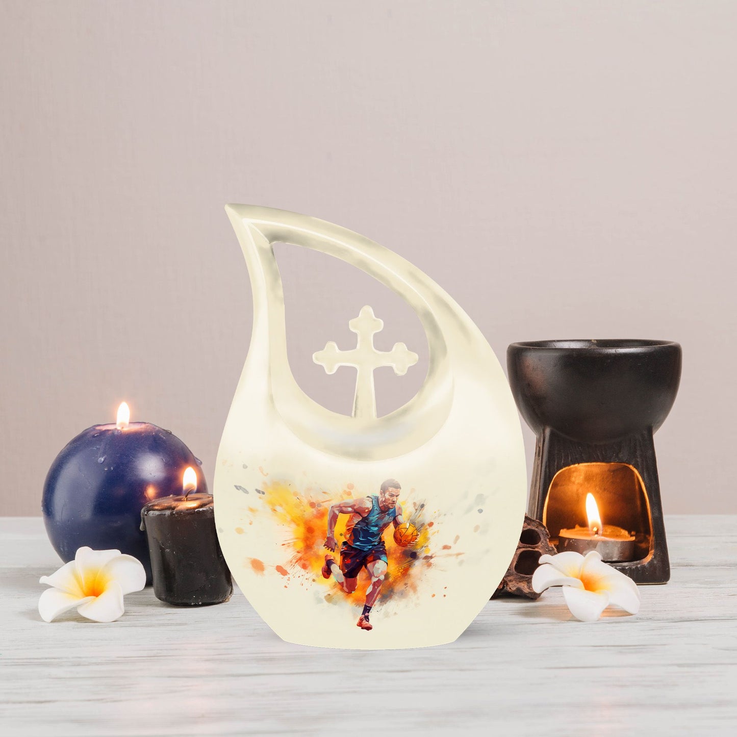 10-inch sports-themed cross drop urn,