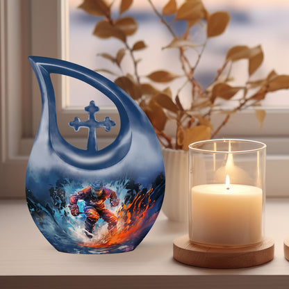 10-inch Sports Themed Cross Drop Aluminium Funeral Urn