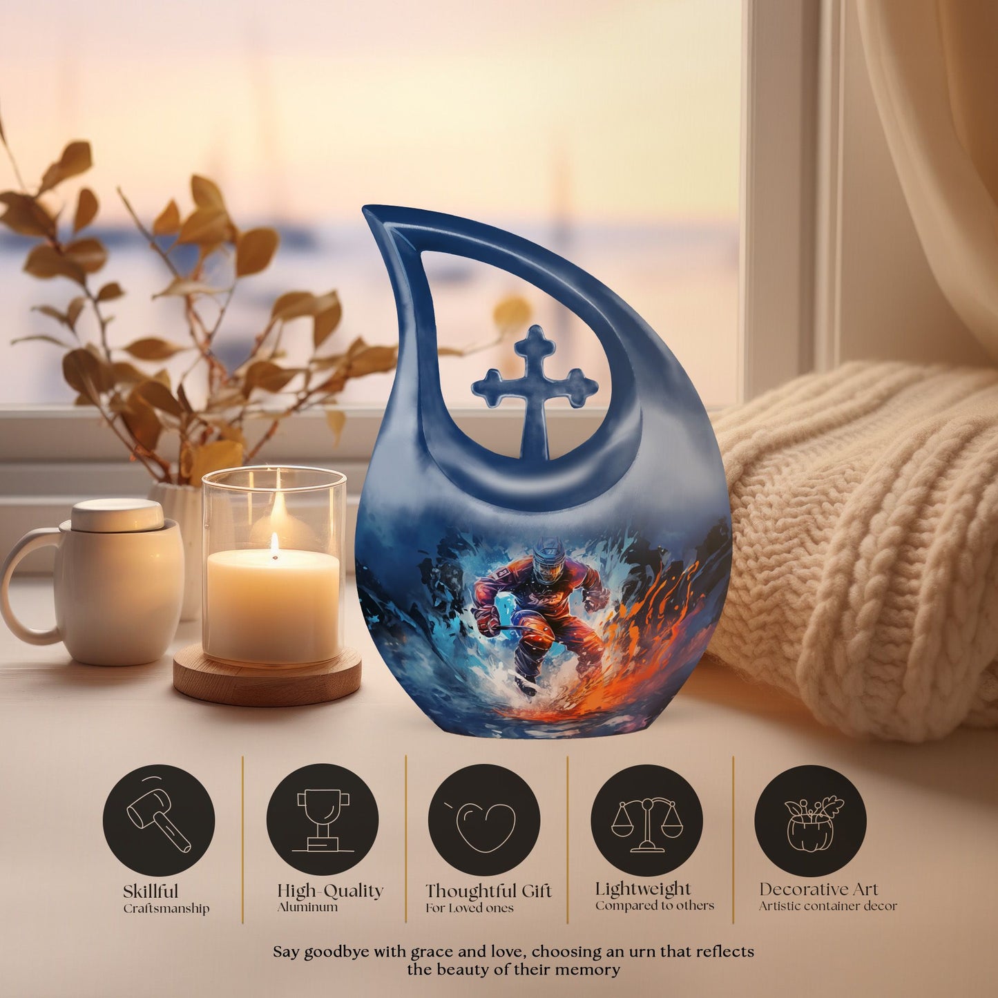 10-inch Sports Themed Cross Drop Aluminium Funeral Urn