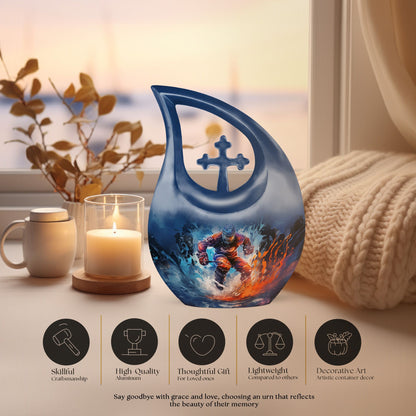 10-inch Sports Themed Cross Drop Aluminium Funeral Urn