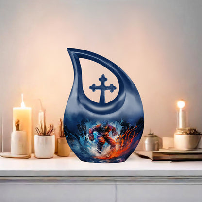 10-inch Sports Themed Cross Drop Aluminium Funeral Urn
