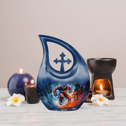10-inch Sports Themed Cross Drop Aluminium Funeral Urn