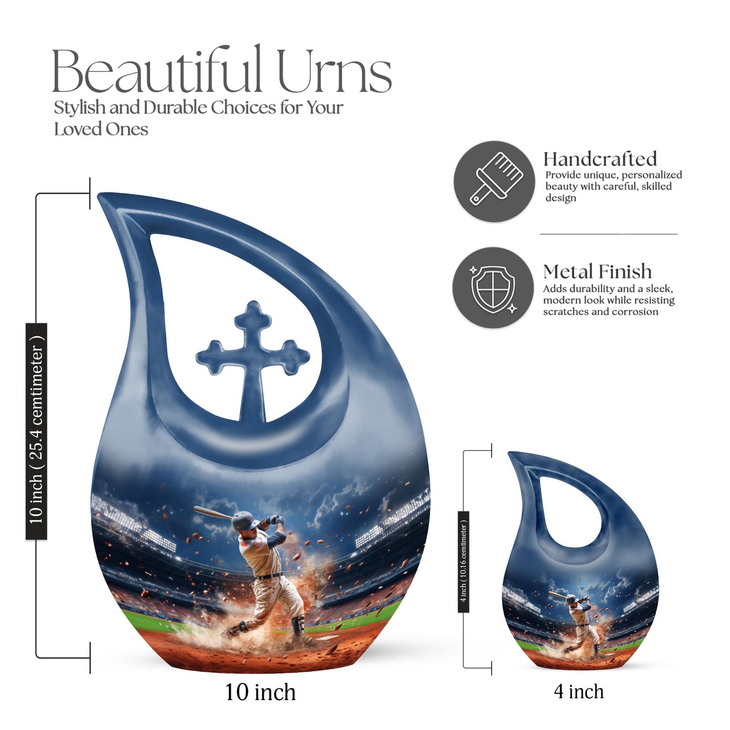 Baseball theme cross drop design custom urn