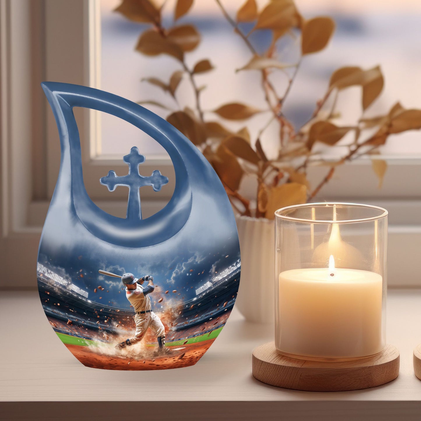 Baseball theme cross drop design custom urn