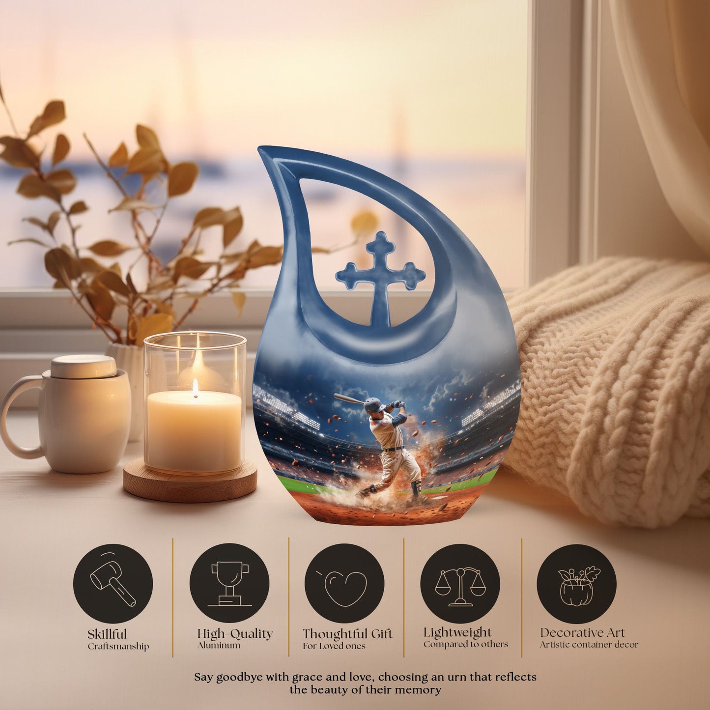Baseball theme cross drop design custom urn