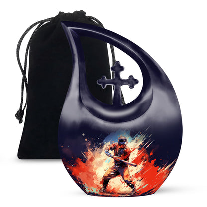 10-inch baseball-themed Cross Drop burial urn 