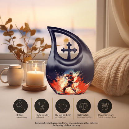 10-inch baseball-themed Cross Drop burial urn 