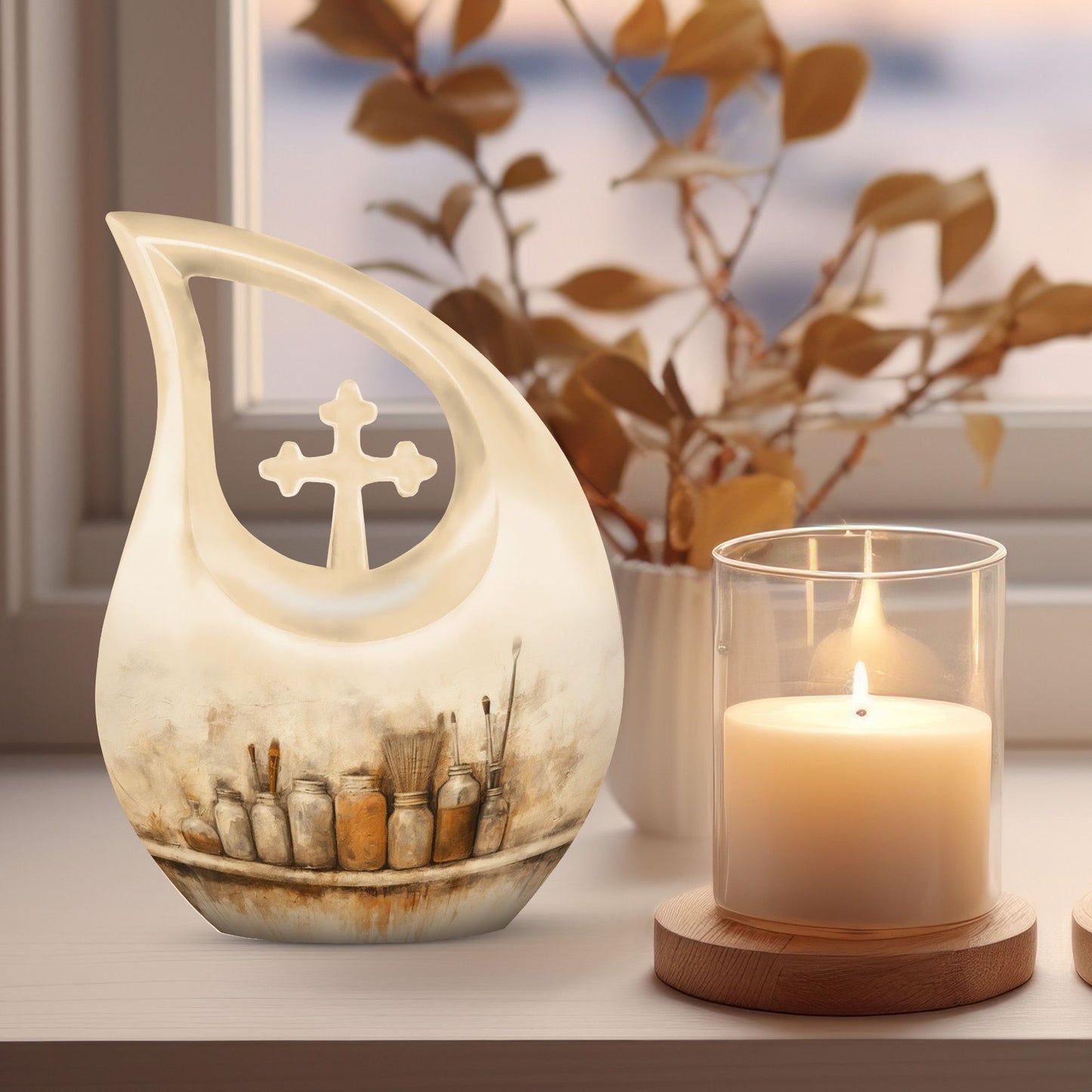 10-inch Painter's Still Life Cross Drop memorial urn