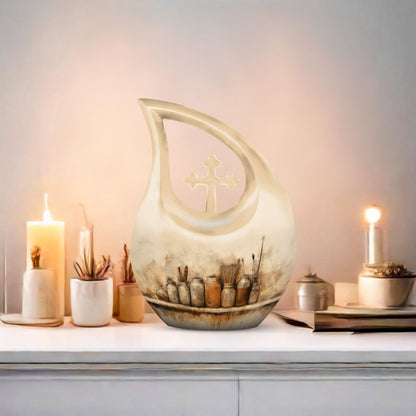 10-inch Painter's Still Life Cross Drop memorial urn
