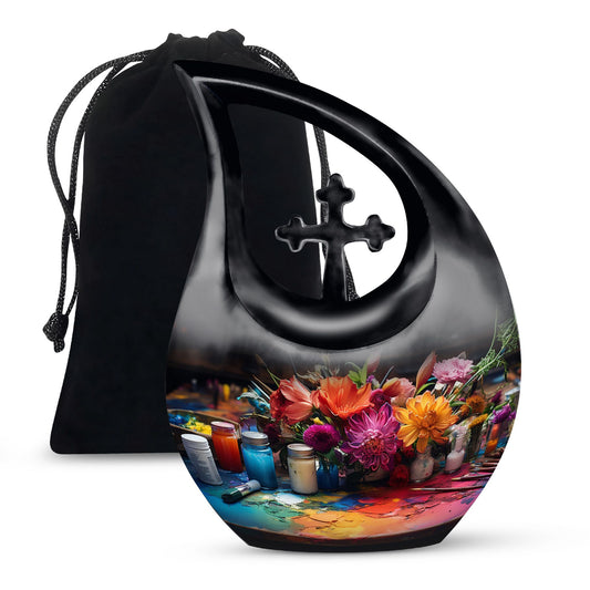 10-inch Floral Palette Explosion Urn 