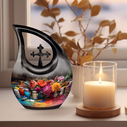 10-inch Floral Palette Explosion Urn 