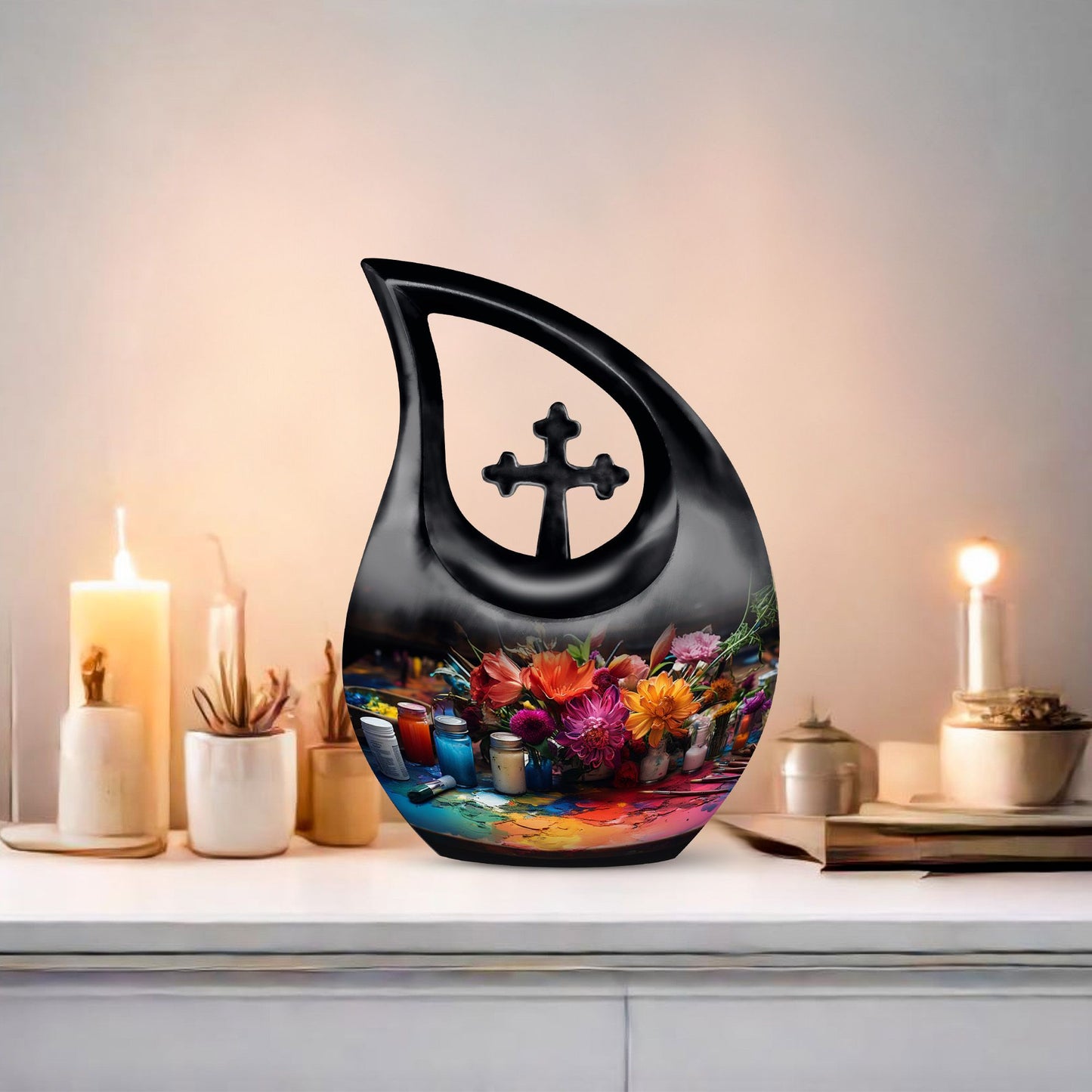 10-inch Floral Palette Explosion Urn 